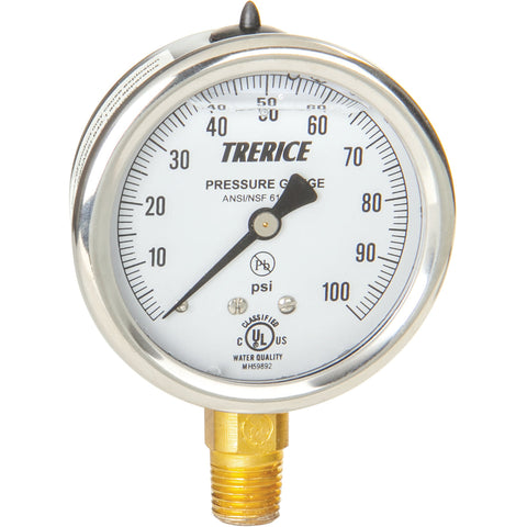 Trerice - Industrial Pressure Gauge - D80 Series Lower Mount, Brass Internals