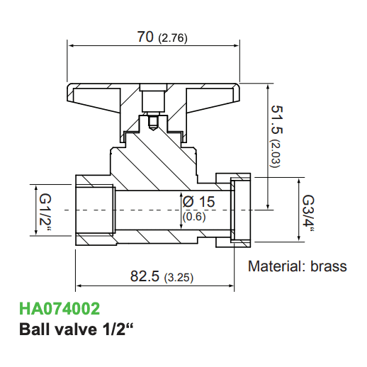 E+E - Ball Valve 1/2" (P/N: HA074002)