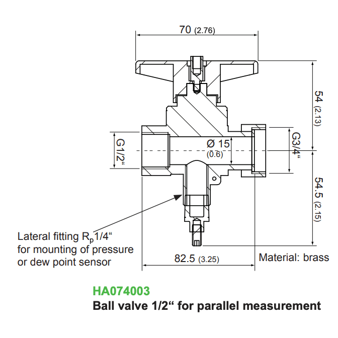 E+E - Ball Valve 1/2" for parallel measurement (P/N: HA074003)