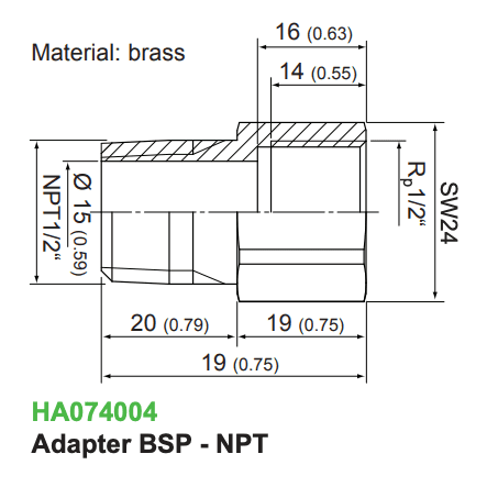 E+E - Adapter RP1/2“ IT to NPT 1/2“ ET (P/N: HA074004)