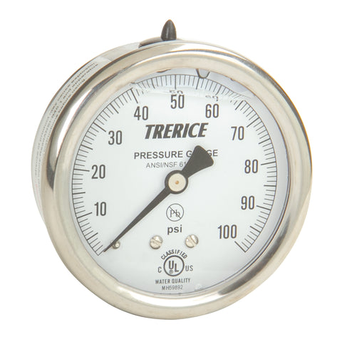 TRERICE - Industrial Pressure Gauge - D82B (2.5 inch dial size, back mount front view)
