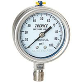 TRERICE - 700SS / 700LFSS Pressure Gauge (SS Internals, Lower Mount) (front) (forward view)