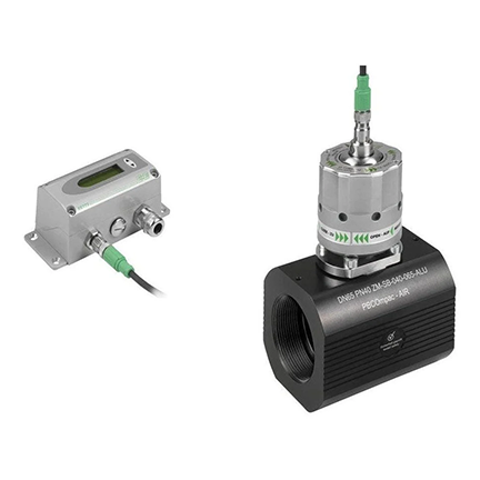 E+E - EE772 In-Line Thermal Mass Flow Meter (display shown, and flow sensor installed)