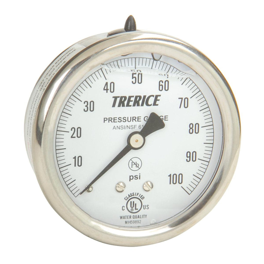 Trerice - D82B / D82LFB Pressure Gauge (Brass Internals, Back Mount)