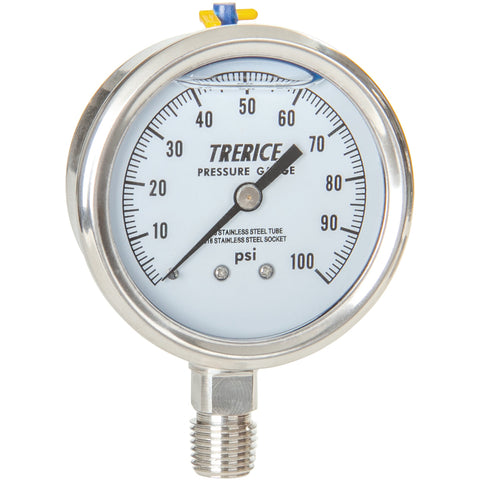 Trerice - Industrial Pressure Gauge - D80 Series Lower Mount, stainless steel Internals